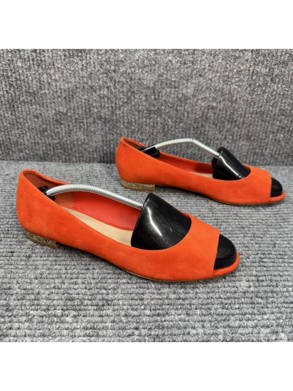 Tory Burch Salinas Ballet Flat Women’s 9.5 Orange Peep Toe Suede Sandals Logo